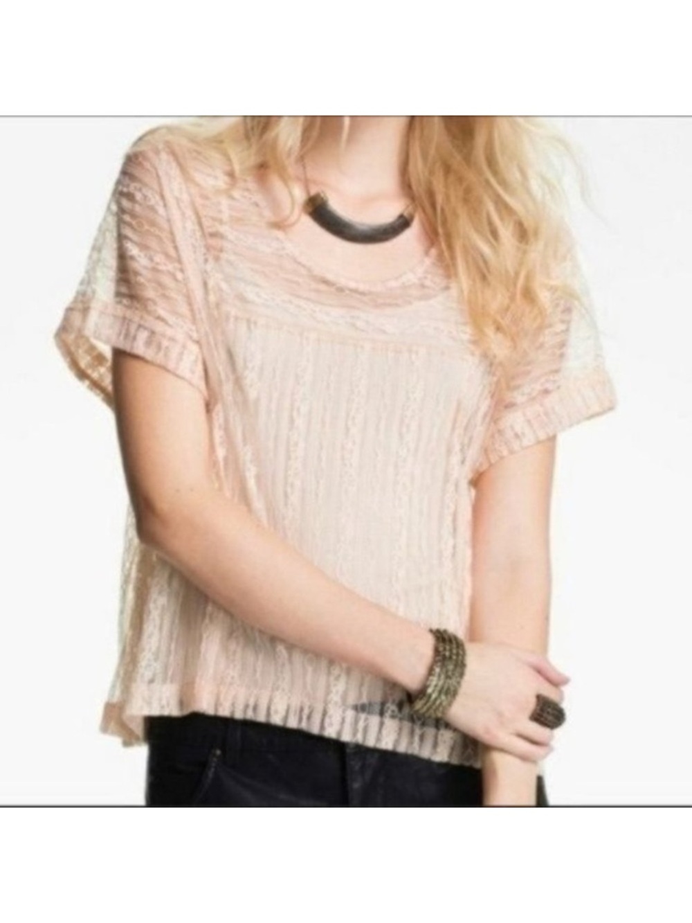 Free People peach lace top